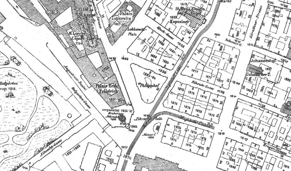 Map showing location of Philipphof building relative to Vienna State Opera, Albertinaplatz