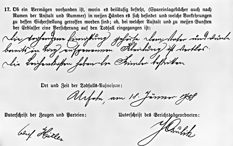 notice of death of Hitler's mother signed by Hitler on January 18, 1908