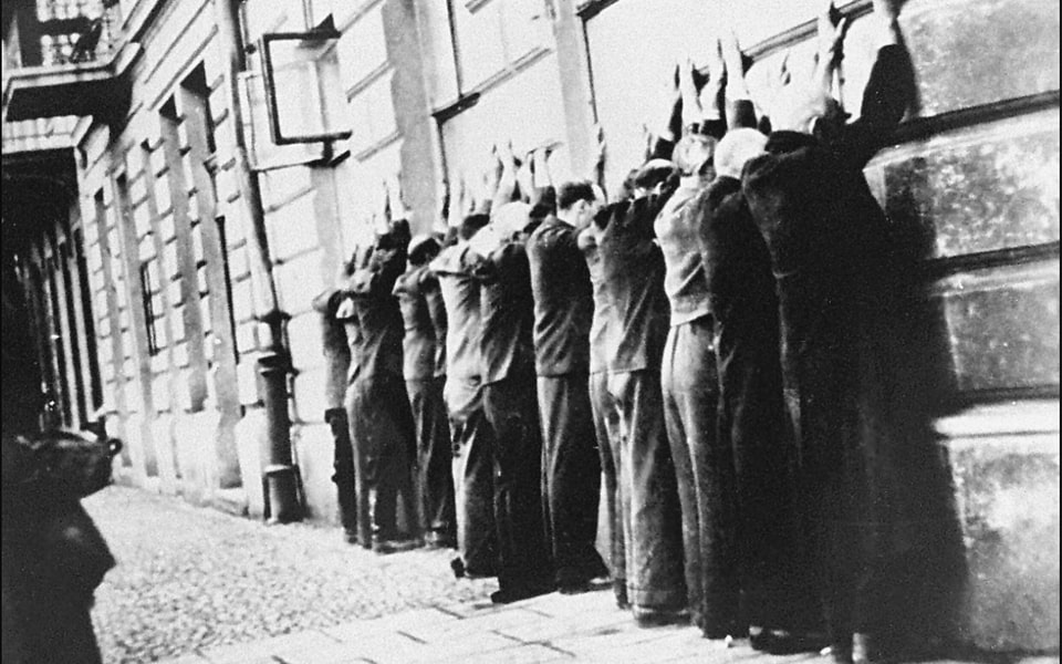 Jews under arrest in the Podgórze quarter of Kraków, December 1939