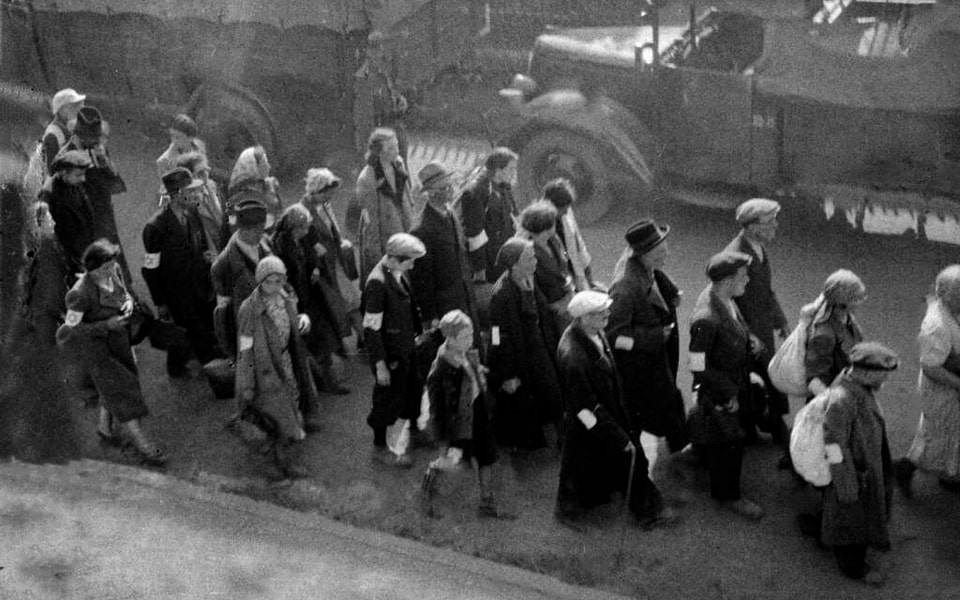 March of those displaced to the extermination camp in June 1942, photograph taken from hiding