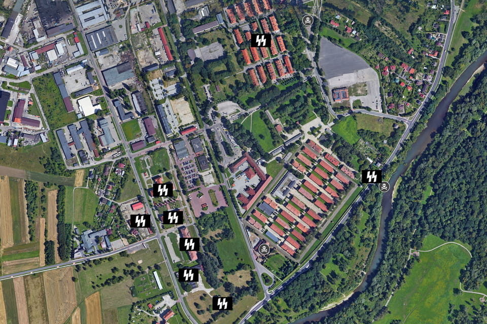 A modern map of the former SS area near Auschwitz 1 Stammlager