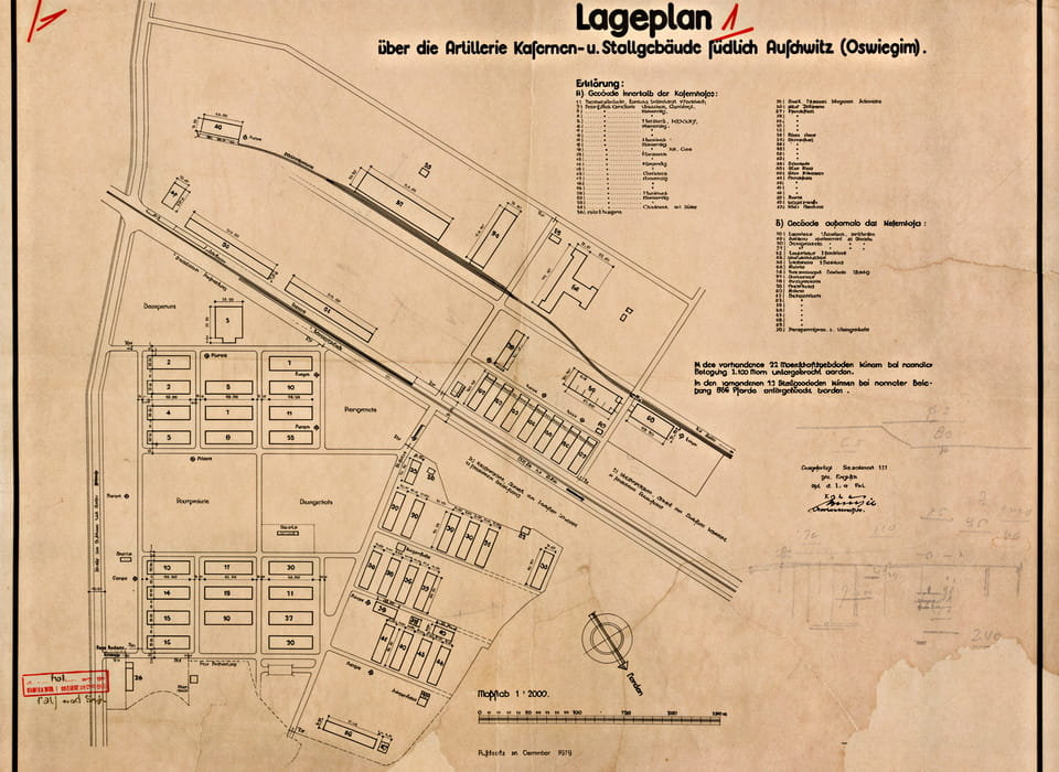 German plan for the site of the future Auschwitz I camp and its adjacent areas in December 1939