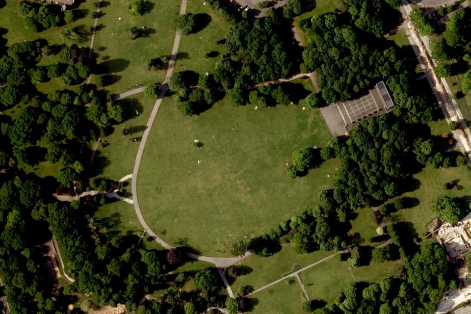 A modern satelite image on the former Luitpold arena, a part of the former Nazi Rally grounds in Nuremberg