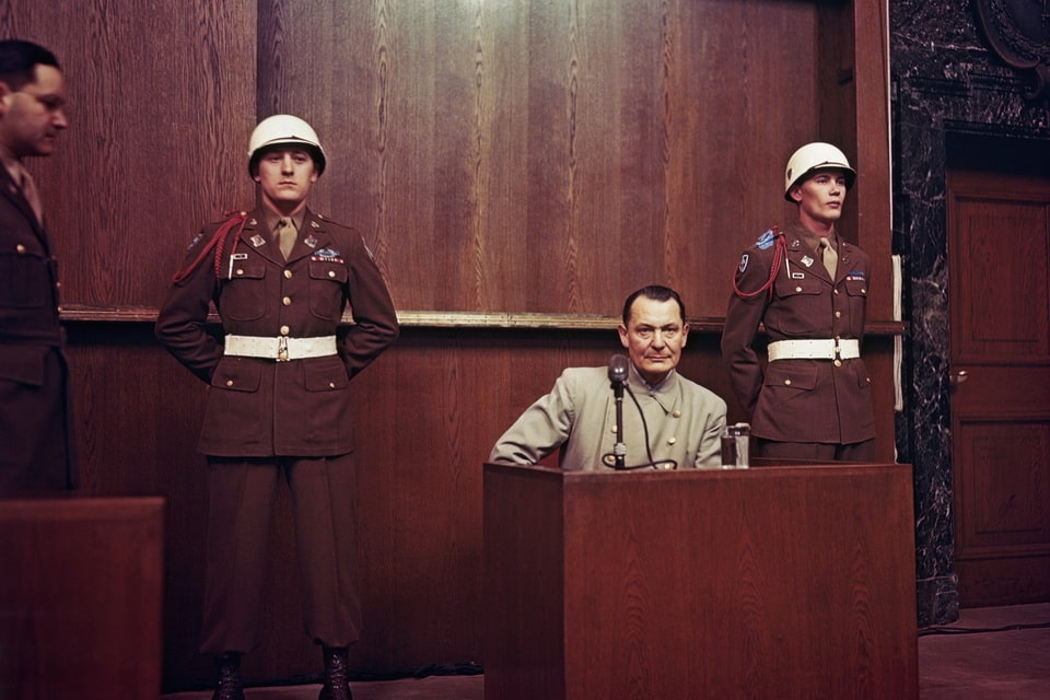 Hermann Goering during interrogation at a meeting of the International Military Tribunal