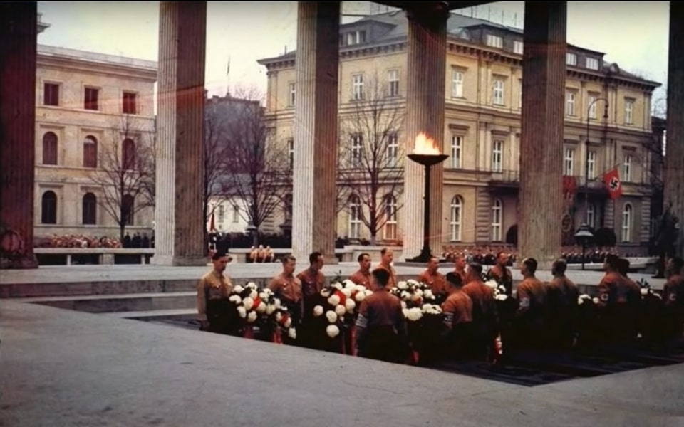 Nazi shrine with the Brown House in the background Munich