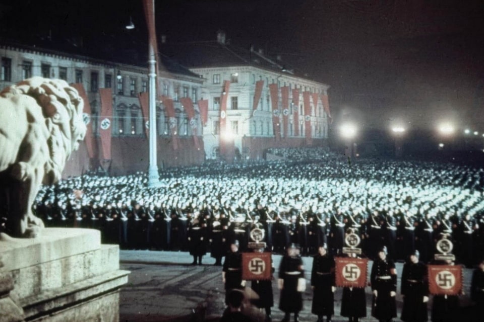 Massed ranks of the SS take the Midnight Oath during the celebrations to mark the 15th anniversary of the failed Munich Putsch, 1938