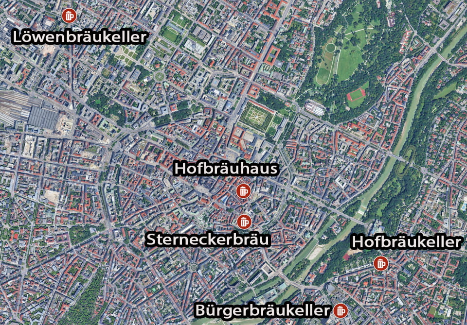 Map of Hitler's beer halls in Munich