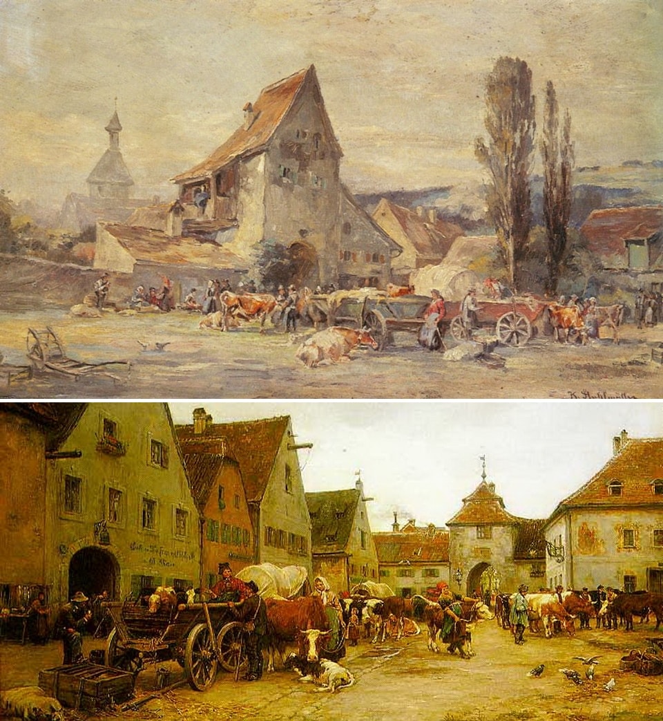 Two old postcards depicting the town of Dachau before World War Two — the city north of Munich before the camp era