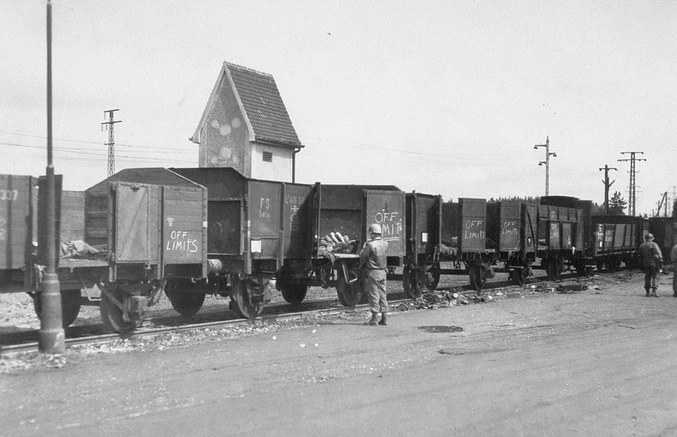 US Army troops discovering the Buchenwald death train at Dachau, April 29, 1945 — 800 survivors out of 4,480 who left Weimar on April 7