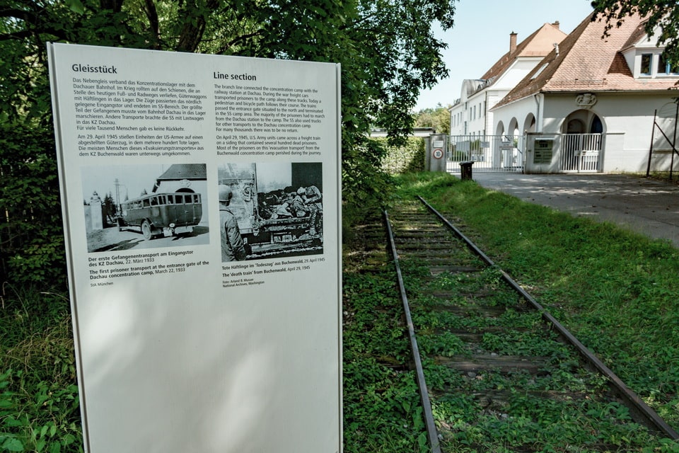 Informational banners along the former Line of Death route in Dachau today, personal photo