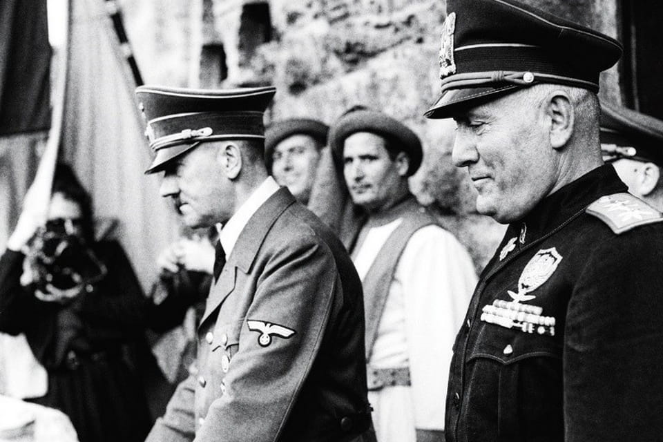 Hitler and Mussolini during their meeting in Florence dated october 28, 1940