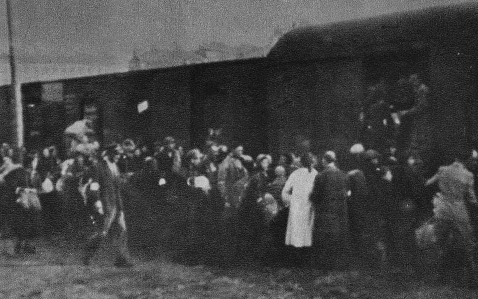 Jews from Warsaw Ghetto loading onto trains at Umschlagplatz during Großaktion Warschau, summer 1942 — 265,000 deported in nine weeks