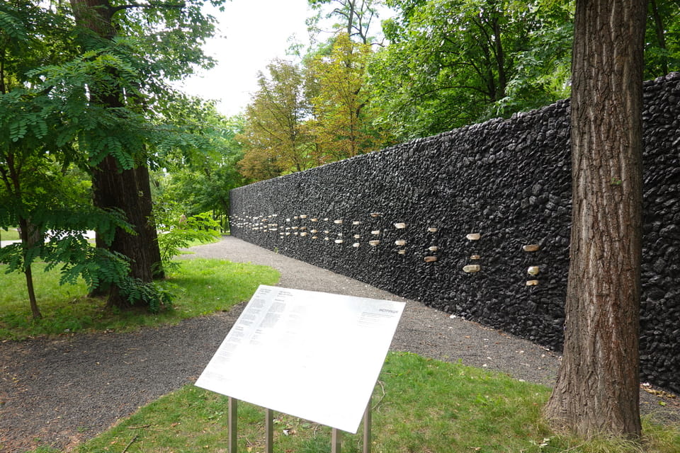 'Crystal Wall' installation within the Babyn Yar Historical Reserve in Kyiv