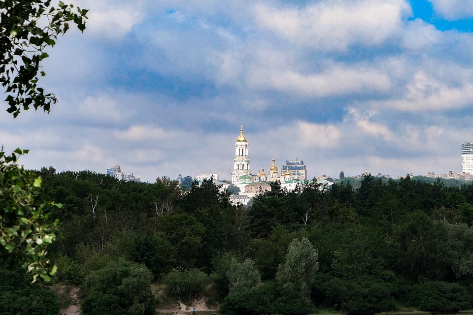 A panoramic view over the Kyiv-Pechersk Lavra taken from the opposite bank of the river Dnipro