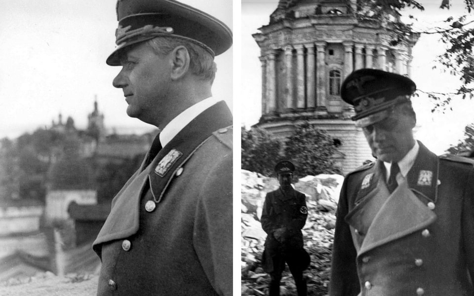 Rosenberg inspects the ruins of the Dormition Cathedral of the Kiev-Pechersk Lavra_