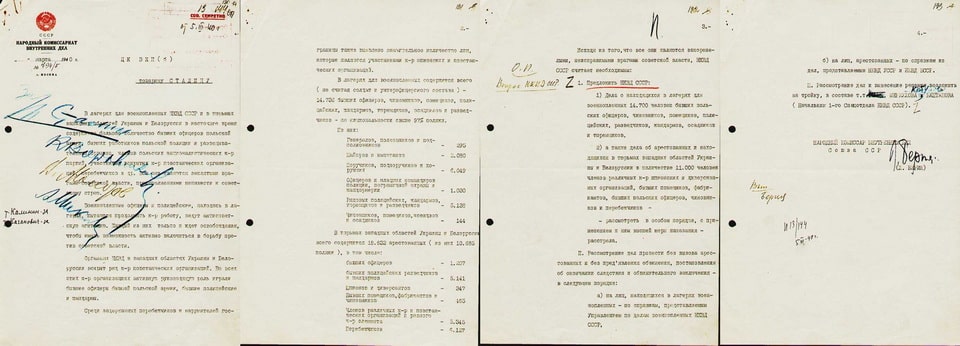 Lavrentiy Beria's report with a proposal to shoot Polish prisoners of war and those held in prisons in Western Belarus and