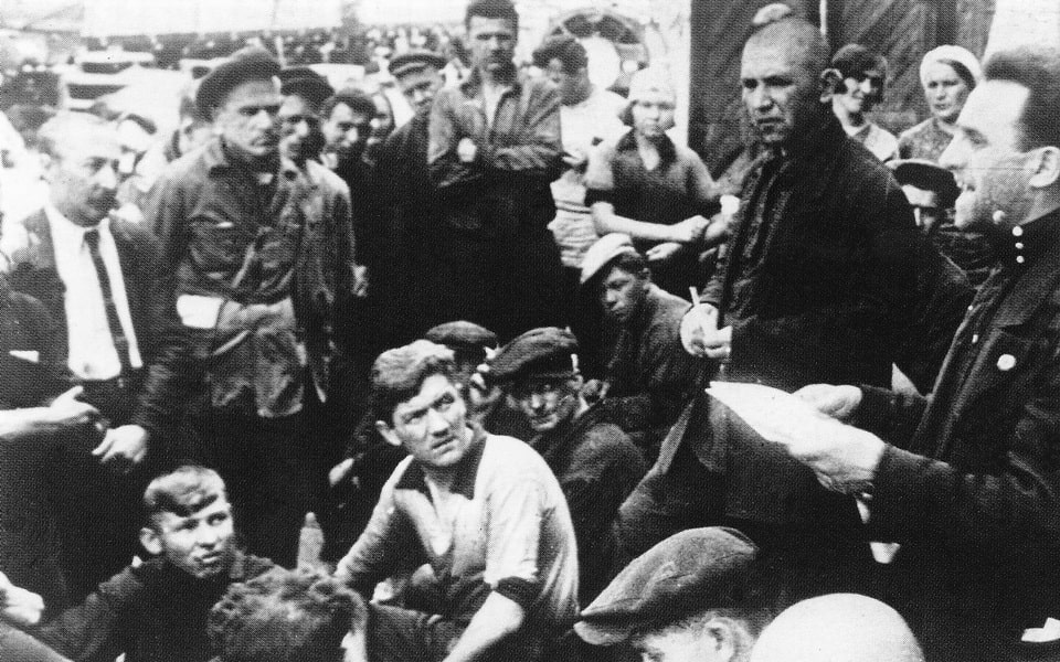 WKyiv workers' meeting to denounce 'traitors', 1937 — mandatory Soviet Great Terror propaganda gatherings archive photo