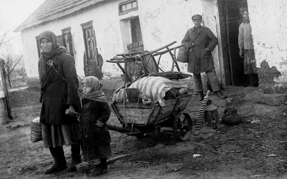 Deported kulak family in the Donetsk region, Soviet Ukraine — victims of Stalin's collectivization 1930s archive
