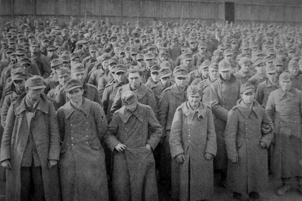 German prisoners of war at a collection point in the Trier area. 1945