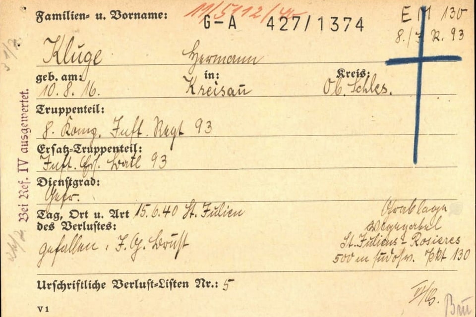 Wehrmacht Information Centre for War Losses and Prisoners of War (WASt / Deutsche Dienststelle), Berlin — the central registry of German military casualties, relevant to grave identification at Vita-Poshtova