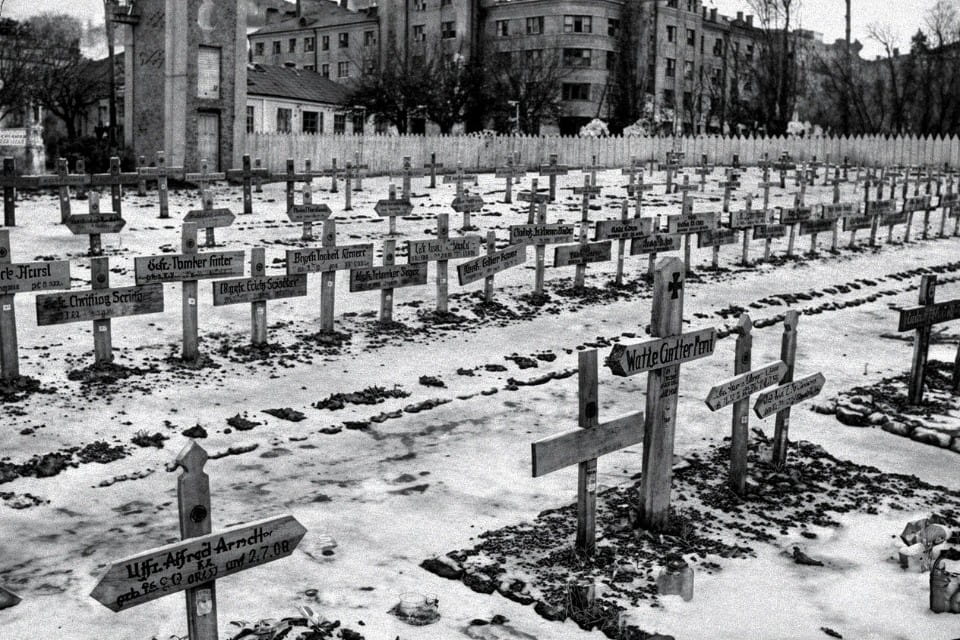 German cemetery on the territory of the recreation park. The photo was taken in January 1944