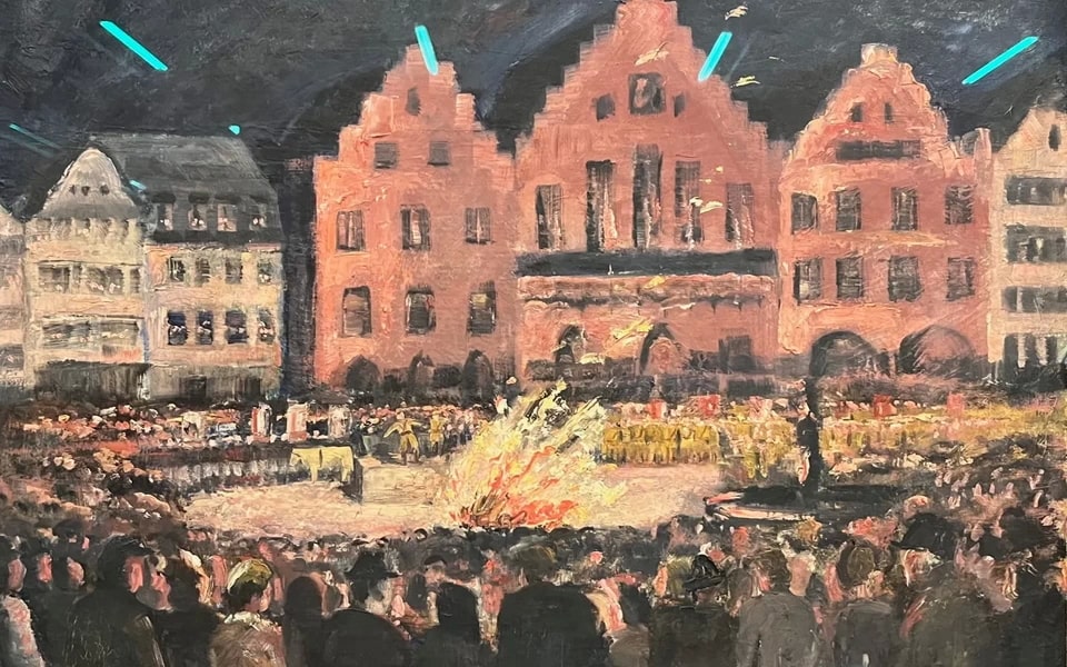 Book burning on Römerberg Square Frankfurt, 1933 — painting depicting the Nazi campaign to destroy books by Jewish and left-wing authors