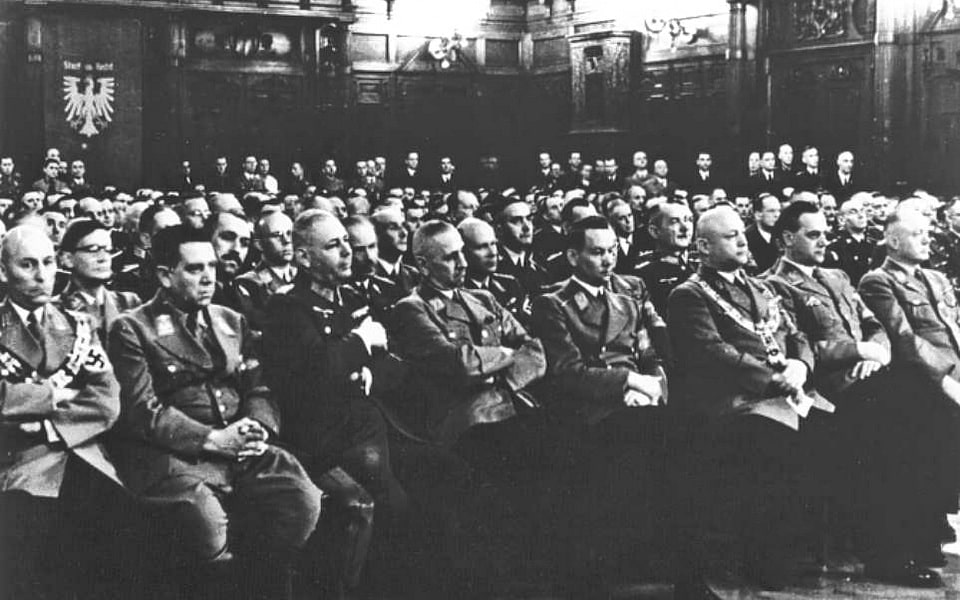 Opening of the Institut zur Erforschung der Judenfrage in Frankfurt Römer, 1941 — Nazi antisemitic research institute backed by Alfred Rosenberg, Gauleiter Jakob Sprenger on the right