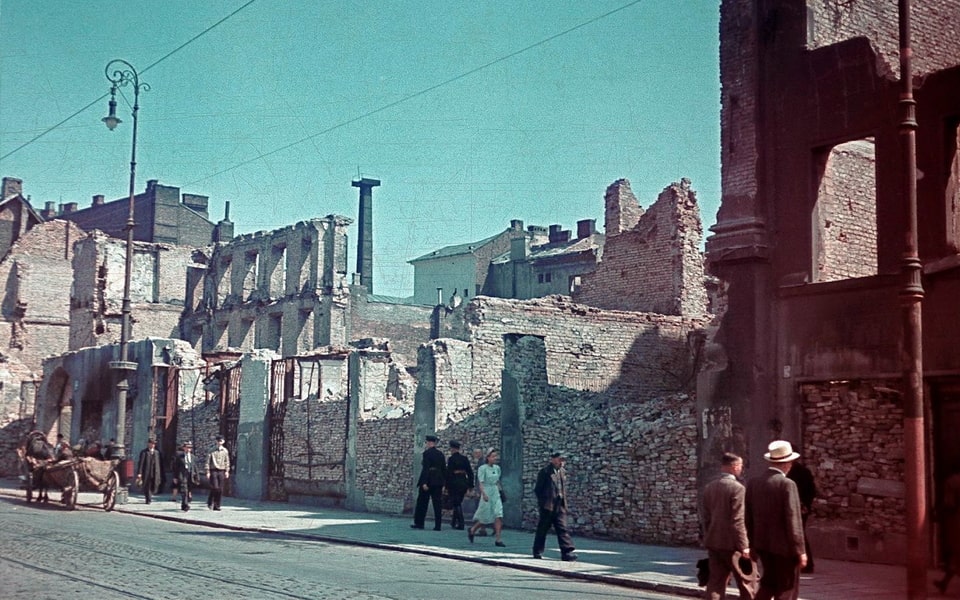 View of one of the streets of Warsaw after the German bombing of 1939