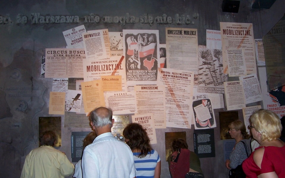 August 10, 2006 , A wall with announcements, proclamations, posters from September 1939 on display at the Warsaw Uprising Museum.