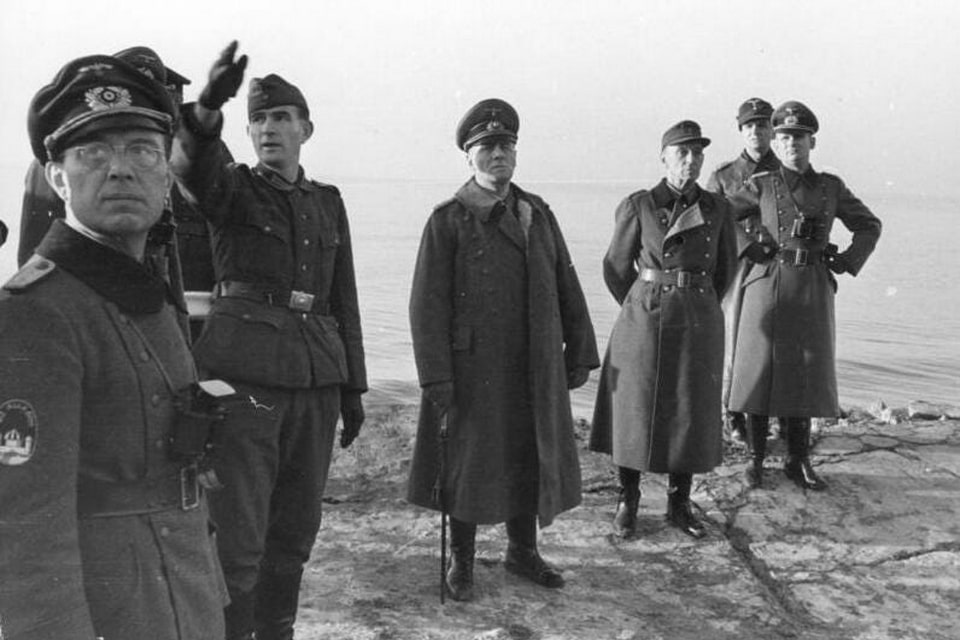 Field Marshal Erwin Rommel inspecting the Atlantikwall coastal defenses, January 16, 1944 — five months before D-Day width=