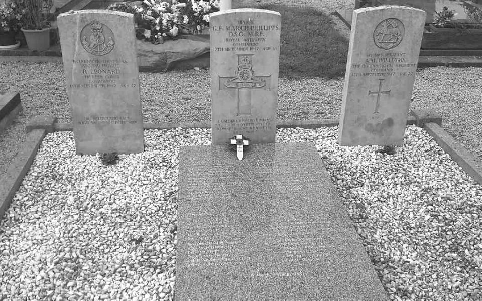 Graves of Major Gus March-Phillipps and two Operation Aquatint raiders in Saint-Laurent-sur-Mer churchyard, Normandy