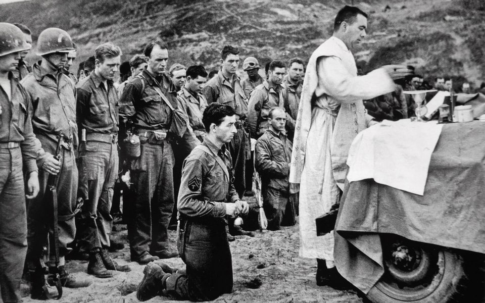 Catholic service in a US Army unit after the landing on Omaha Beach