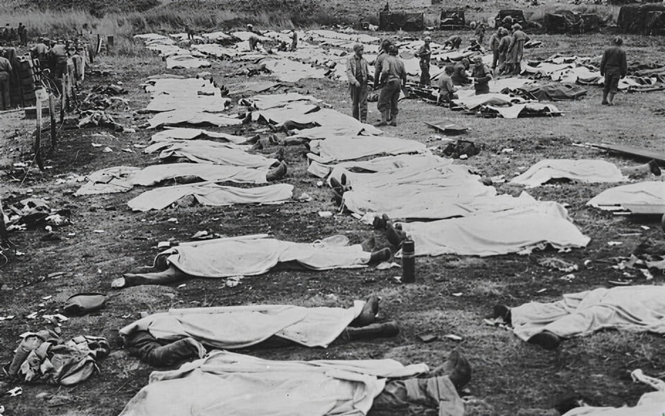 Bodies of American soldiers killed in the Omaha landing area in Normandy