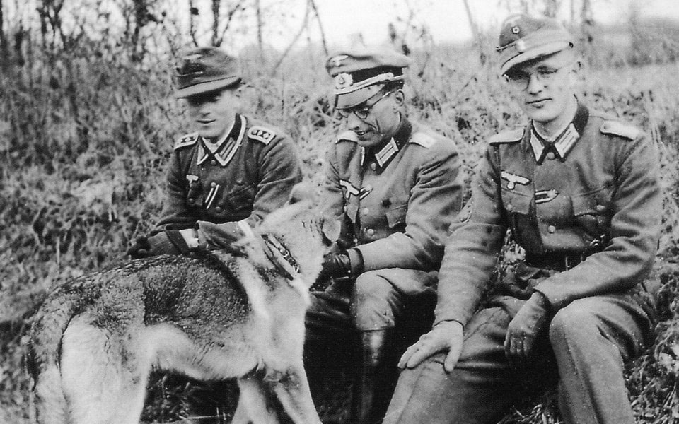 Oberleutnant Hans Heinz (seated right) was a Stalingrad veteran, with fellow company commander Hahn to his left