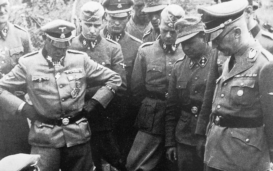 Heinrich Himmler and Sepp Dietrich with officers of the SS Brigade Leibstandarte AG in Greece