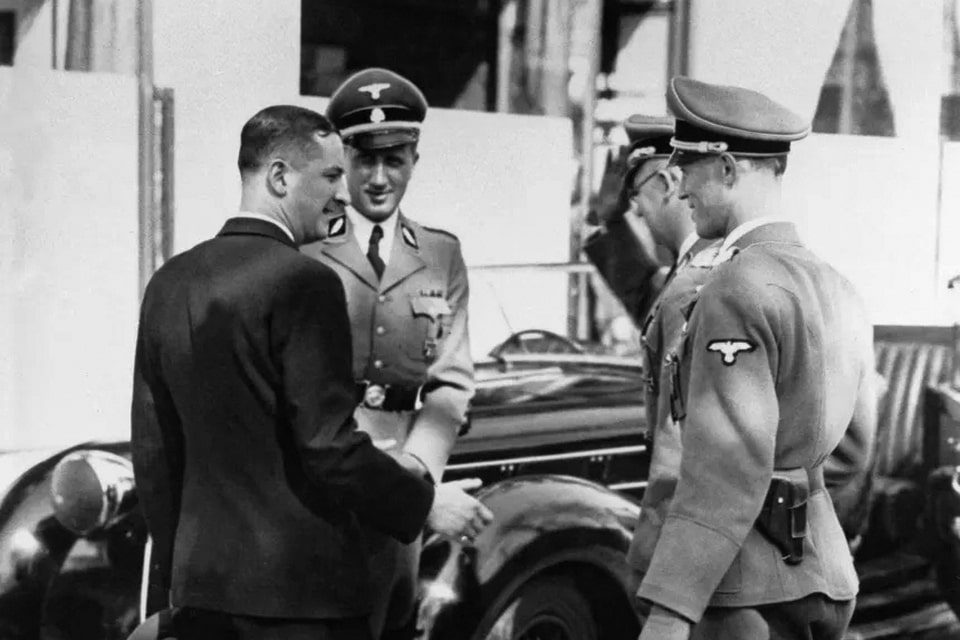 On the left, René Bousquet, chief of police, greeting senior Nazi officials in Vichy in 1942, including Carl Oberg, head of the SS in the capital since May