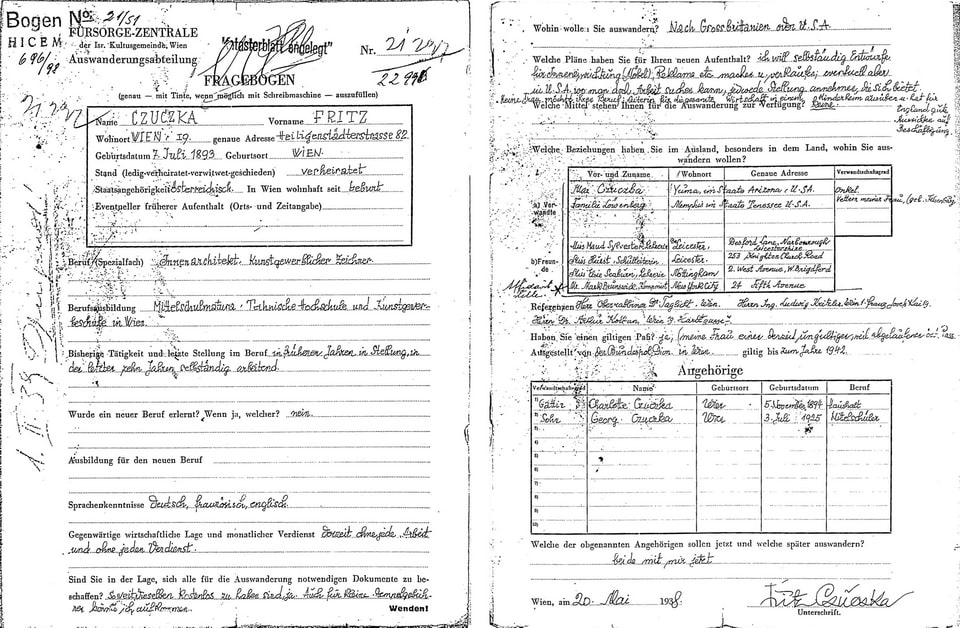 Emigration Questionnaire, Fritz Czuczka