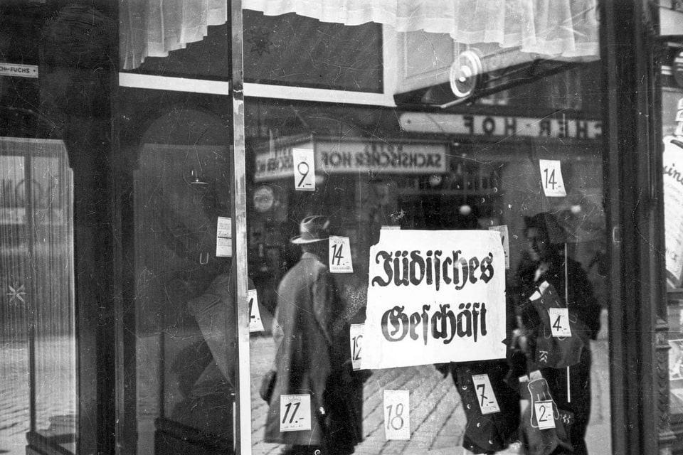 Vienna, Austria, A sign on a store reading Jewish business, 1938