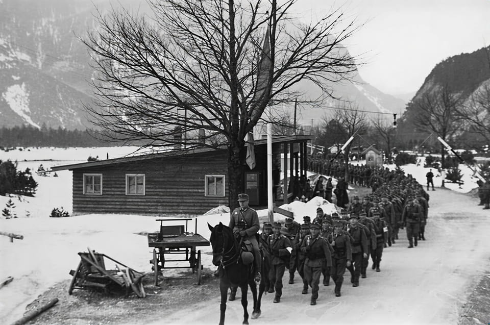Austria, Scharnitz, German troops entering Austria during the Anschluss, 13.3.1938