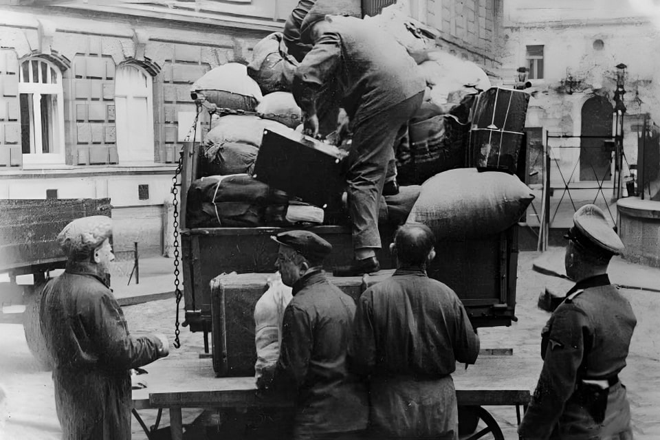Vienna, Austria, SD man Zita supervising the deportation of Jews