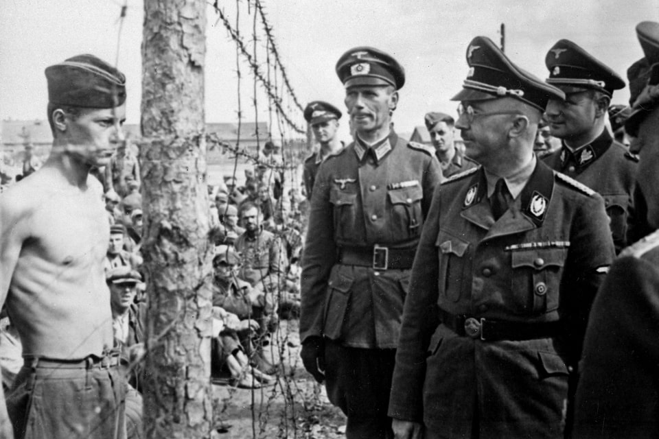 SS head Heinrich Himmler inspects a prison camp in Minsk, 15 August 1941