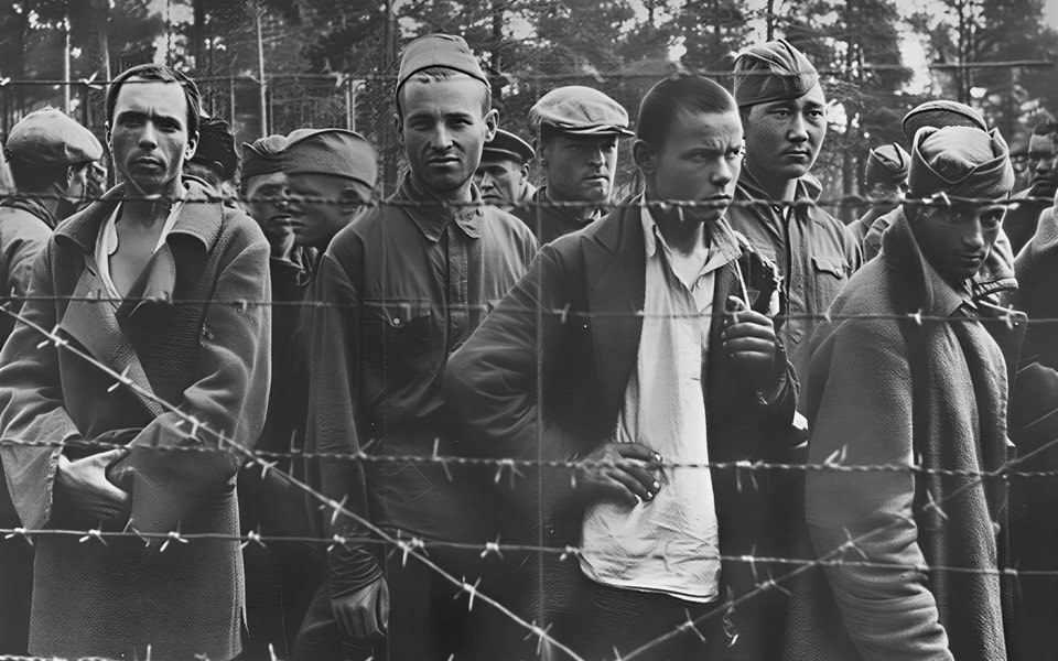 Photo of Soviet prisoners. German poster, printed in July 1941