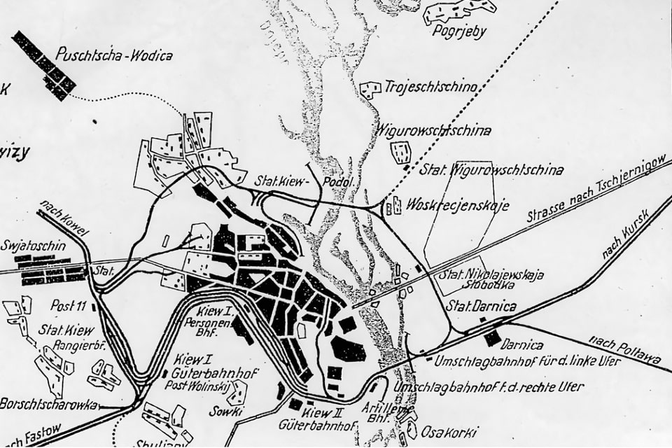 Kyiv railway junction according to the Austrian General Staff (1918).