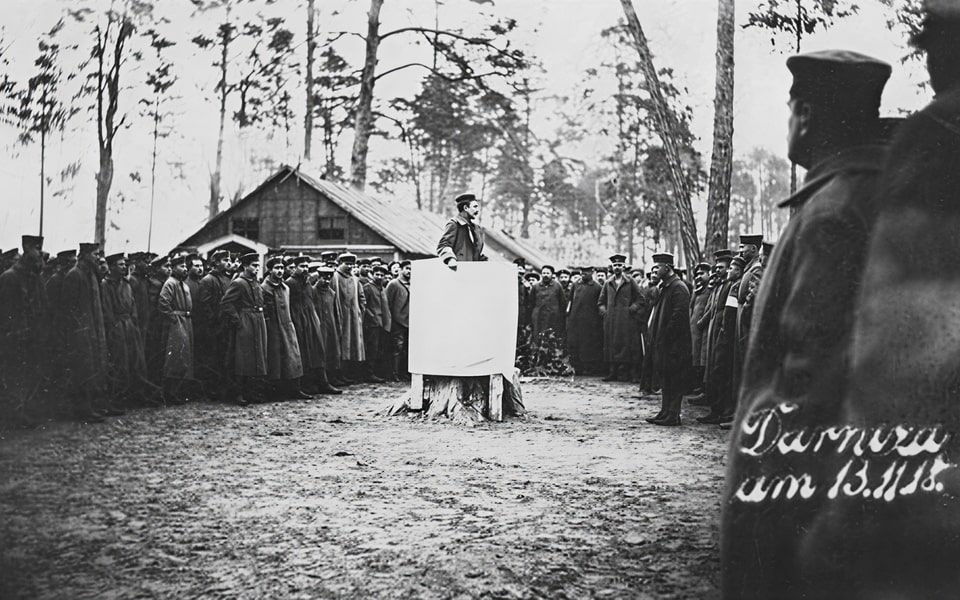 Meeting of German repatriated prisoners of war in the Darnitsa camp (November 13, 1918)