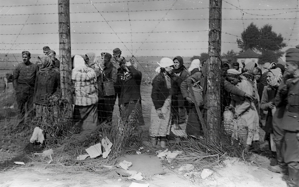 Kyiv women near the perimeter of the camp in Darnytsia
