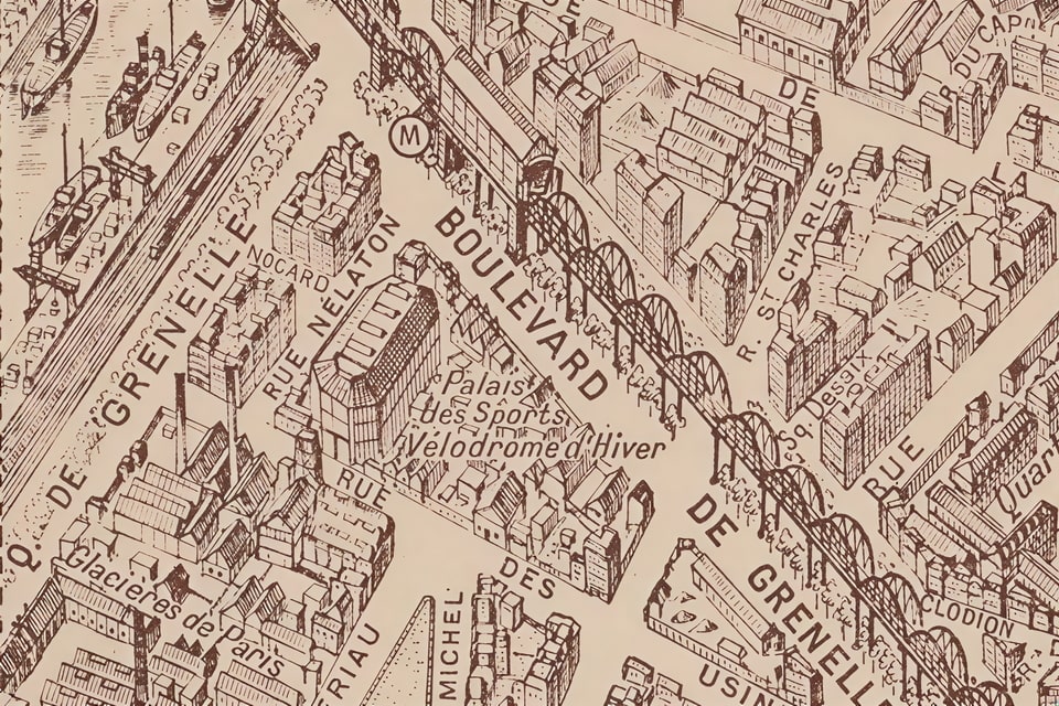 Velodrome d'Hiver on the map of Paris 1920