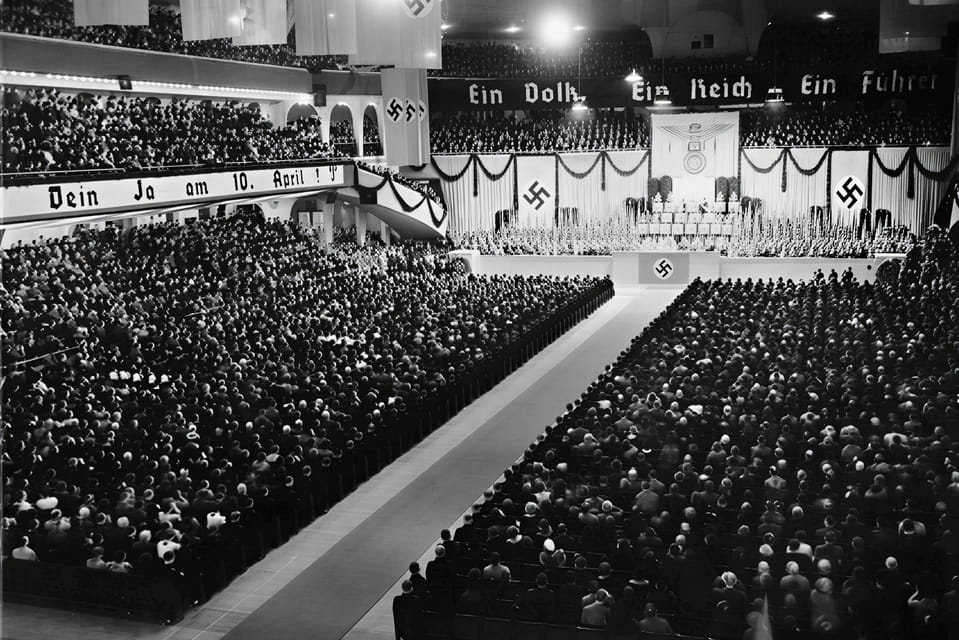 Hitler gives a speech in Berlin Sportplatz on March 28