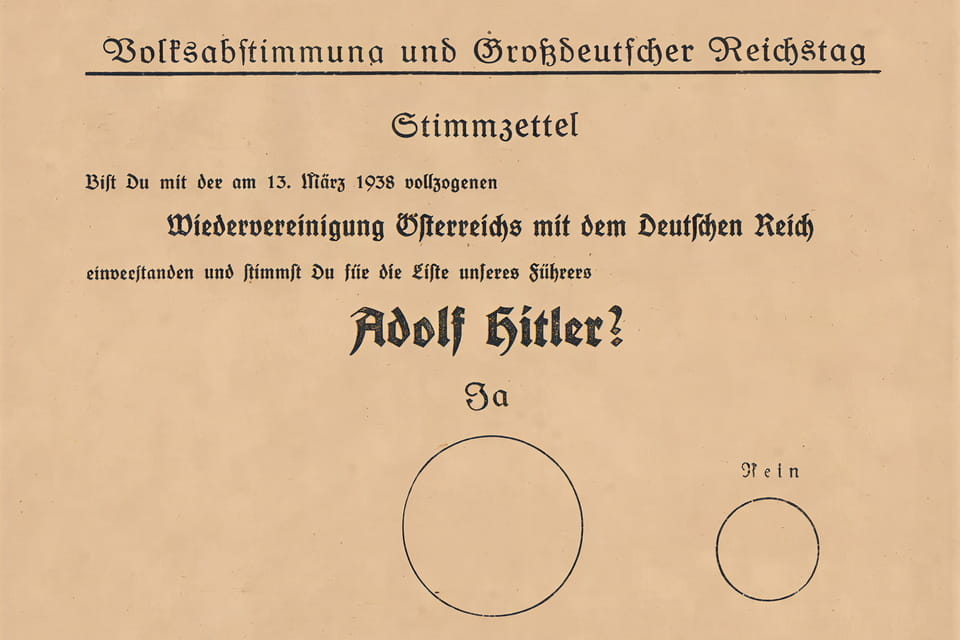 The ballot of 10 April 1938: a large circle for Ja, a noticeably smaller one for Nein