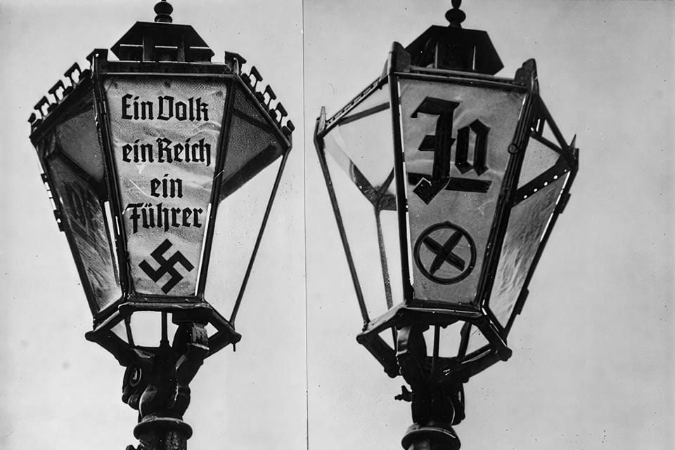 Ja posters for the 10 April plebiscite on a Vienna street