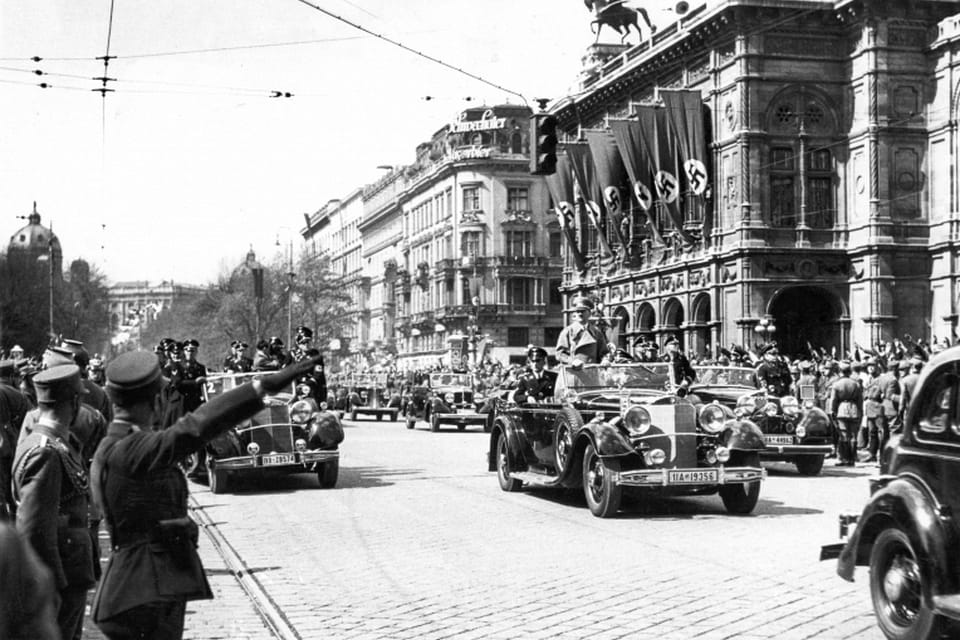 Hitler's motorcade passing the Vienna State Opera on the Ringstrasse, 9 April 1938